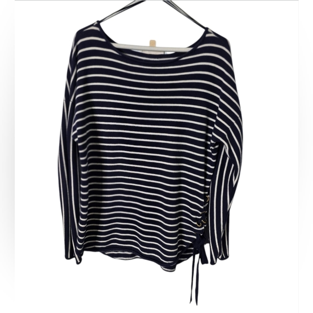 Michael Kors Navy Blue and White Striped Women's Knit Top Size S *